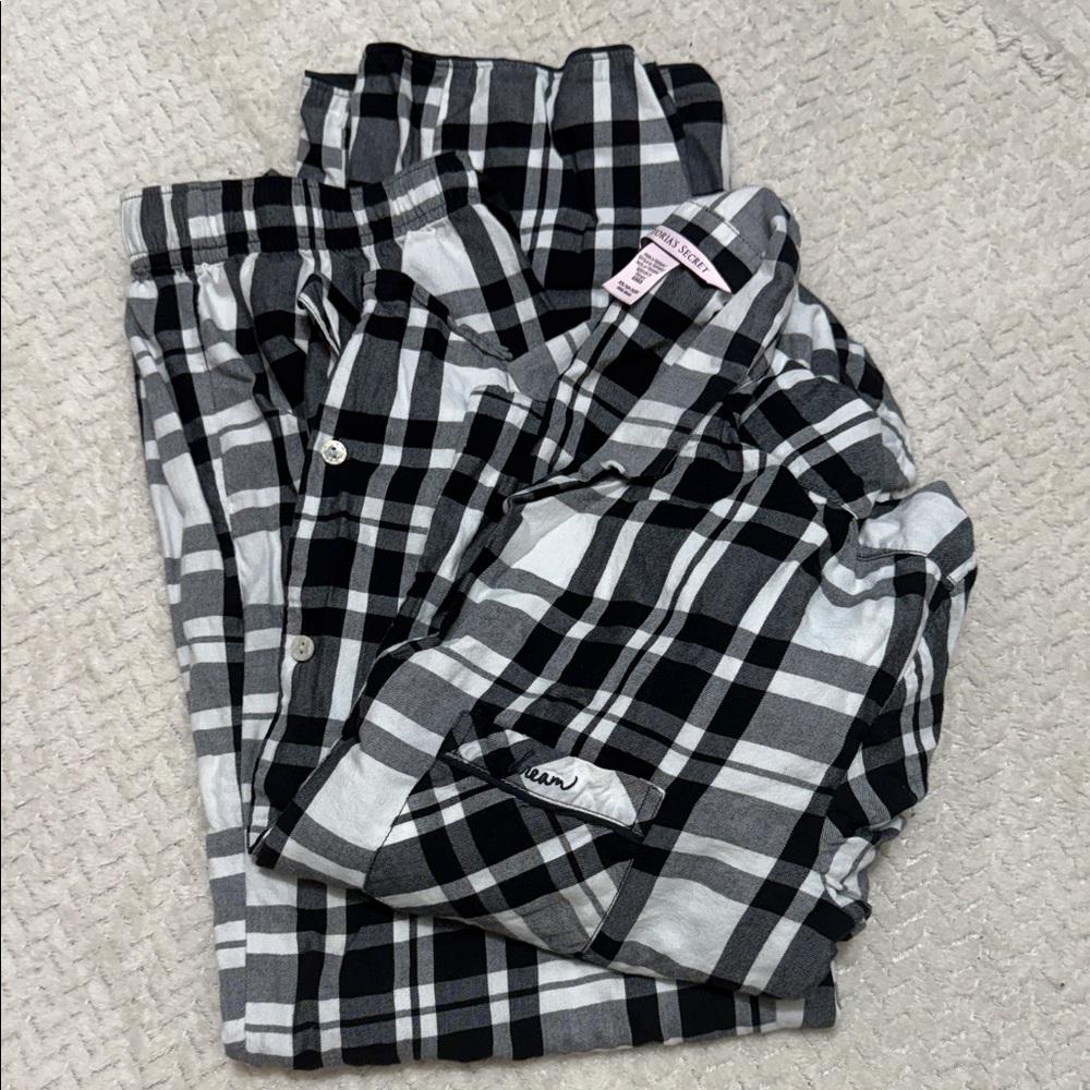 Victoria's Secret Black and White Checkered Pajama Top